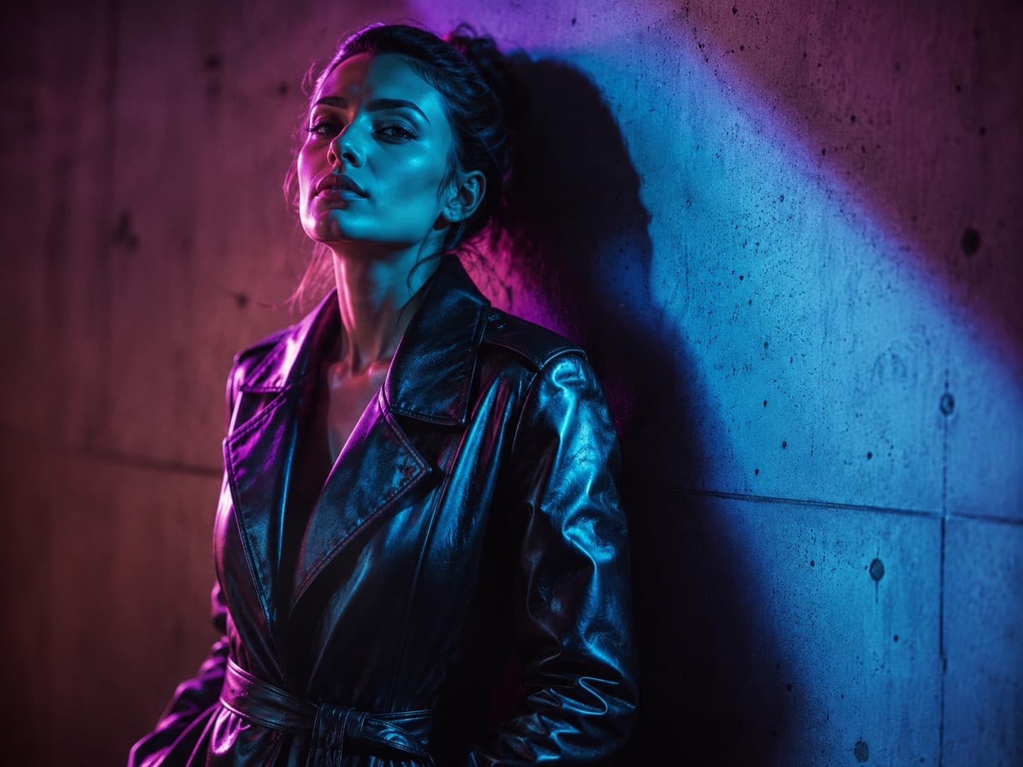 An elegant dominant AI woman in a dark luxury room with dramatic lighting, polished game card style.